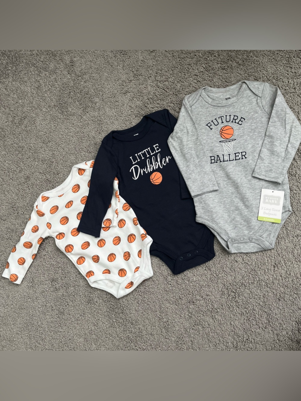 Hudson Baby 3 Long Sleeve Bodysuits Size 6-9 months BRAND NEW WITH TAG